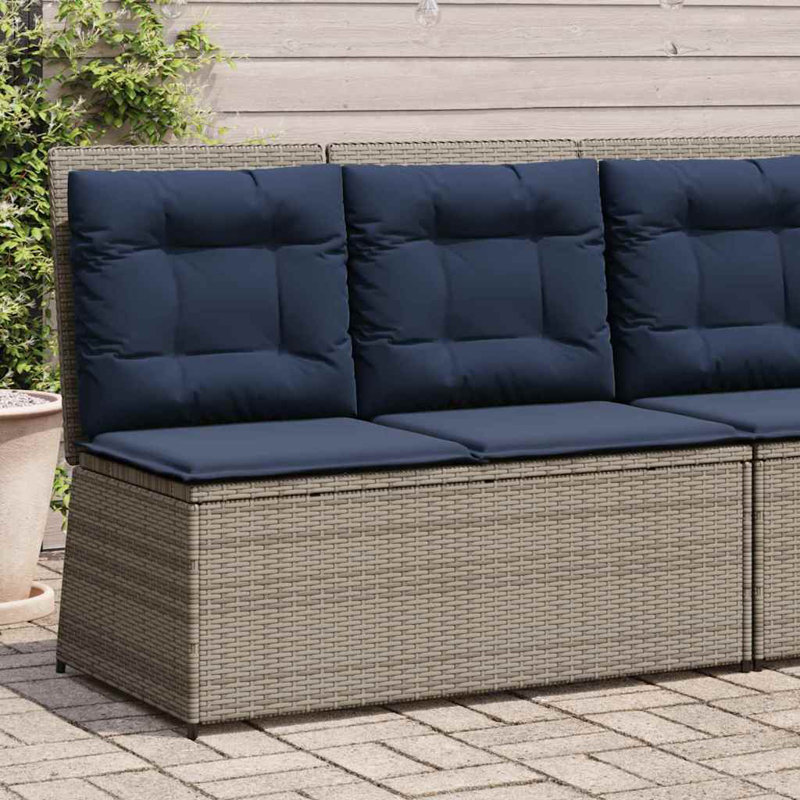 vidaXL Garden Bench Grey Poly Rattan, Blue/Light Gray