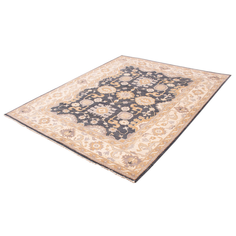 Tapis unique en laine noué à la main gris foncé / crème / brun clair 9 pi 3 po x 11 pi 8 po New Age Tereon