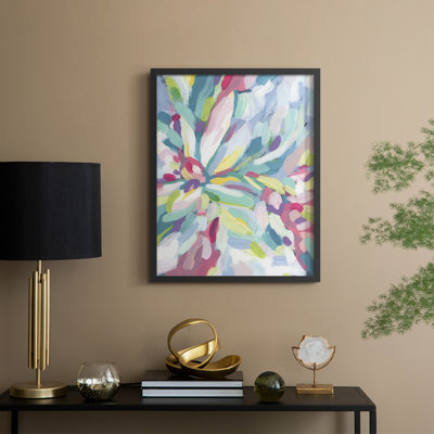 «Tropical Bloom Kaleidoscope I», reproduction encadrée - bois massif