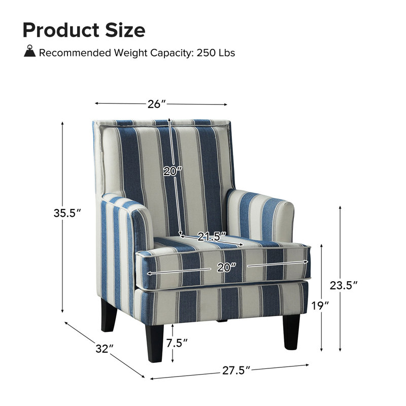 Fauteuil Amara de 69,85 cm de large, 100 % polyester bleu clair