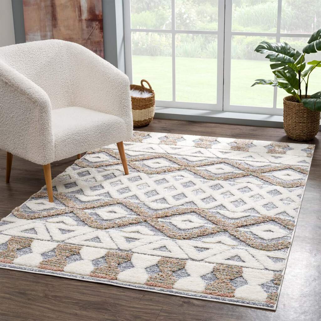 Teppich Focus 3050 Hochflor Boho Wohnzimmer Grau 3D-Effekt / Geometrische Muster Stinson