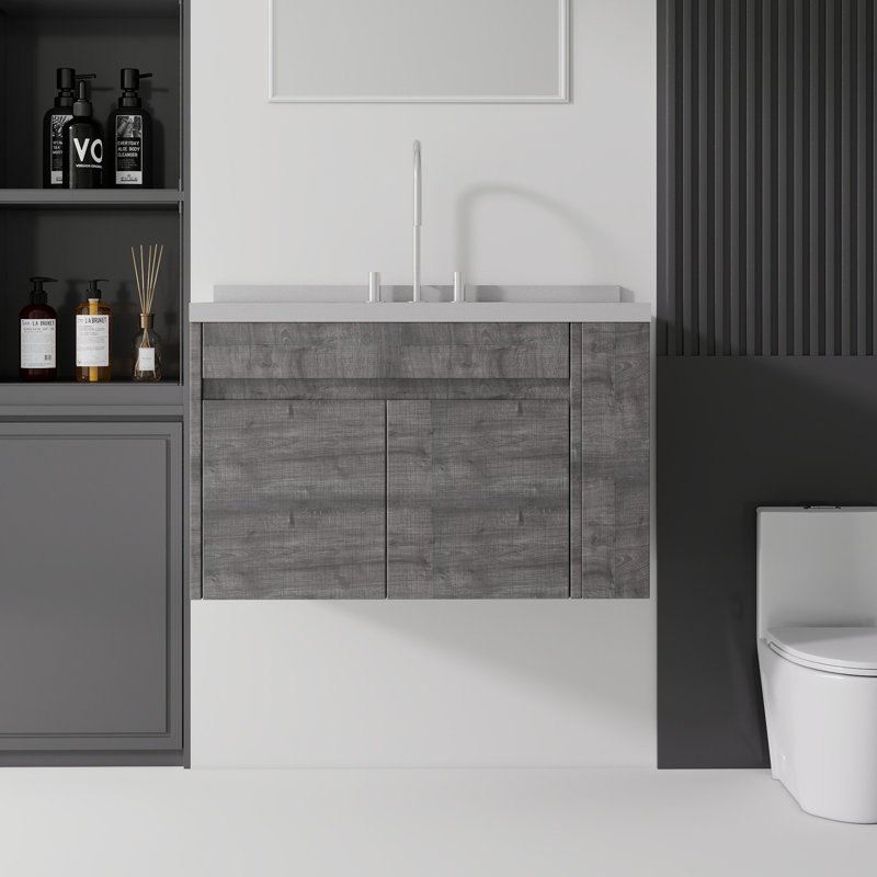 Meuble-lavabo flottant 36 po avec lavabo 36 po, Gris, 36"