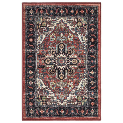 Lyanne Washable Non-Slip Medallion Rust Area Rug