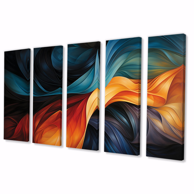 Ensemble de 5 impressions murales rétro bleues et liquides - vagues, H 28 po x l 60 po