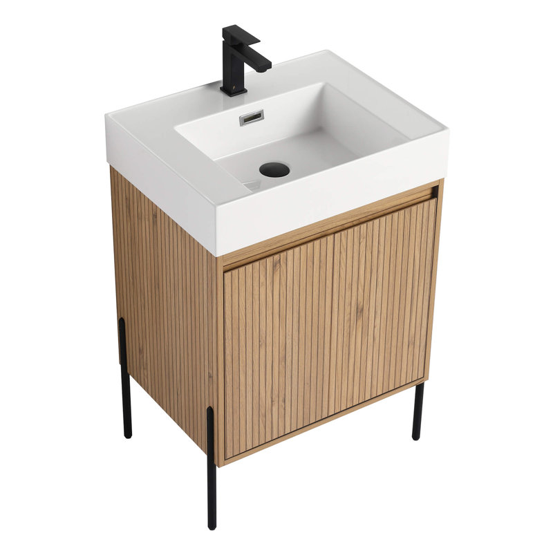 Ebern Designs Yordana Bathroom Vanity 24" Wide, Oak, White