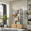71.1 Inch Tall 5-tier Rattan Bookcase With Storage Cabinet And Door