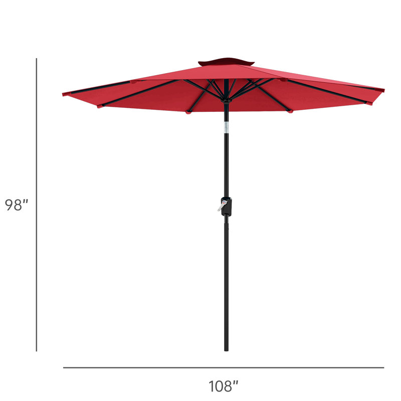 9FT Outdoor Patio Umbrella, Push Button Tilt & Crank, for Garden Pool Backyard, Red, 98" H x 108" W x 108" D, Red