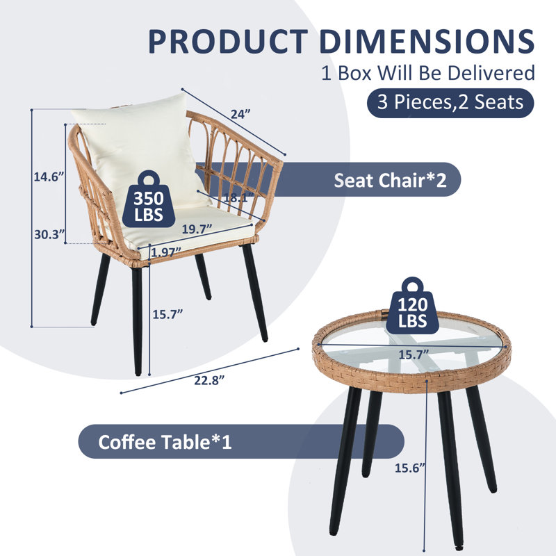 Shamai 2 - Person Patio Conversation Set with Cushions, Beige