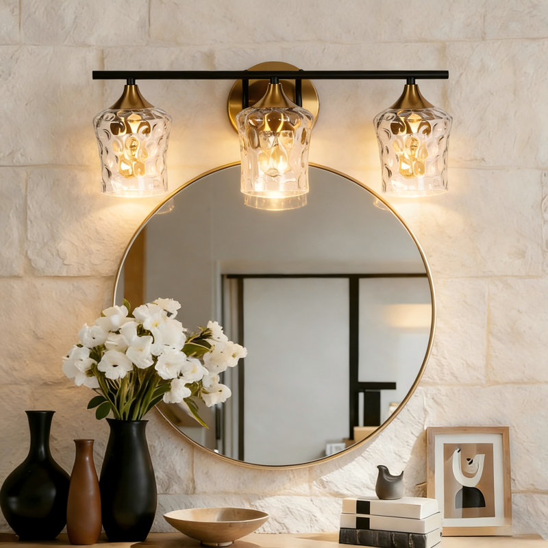  3 -Light Dimmable Vanity Light, Hammered Glass