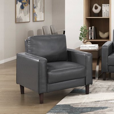 Fauteuil rembourré en similicuir gris foncé de style moderne