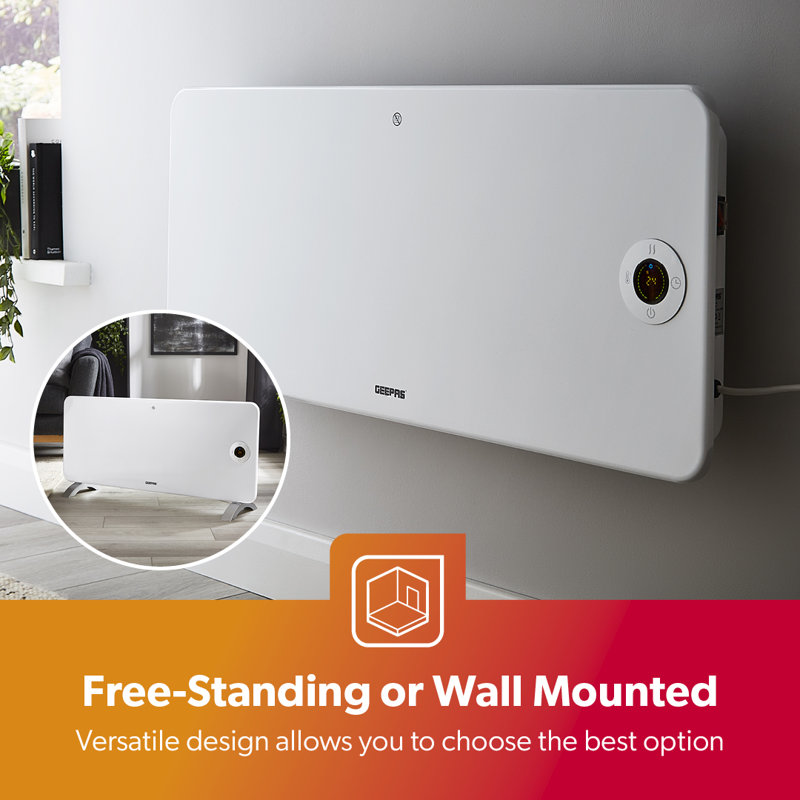 GEEPAS Electric Smart Panel Heater 2000W | Wall Mounted or Freestanding Convector Heater with WiFi App LED Touch Control Child Lock | IP24 Rated Water Resistant 24H/Weekly Timer | 2 Yr Warranty