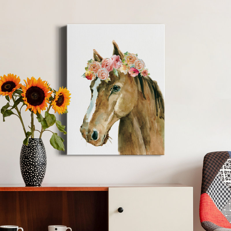 «Flower Crown Horse» par Carol Robinson, reproduction d'art sur toile tendue, H 12 po x l 8 po x P 1 po
