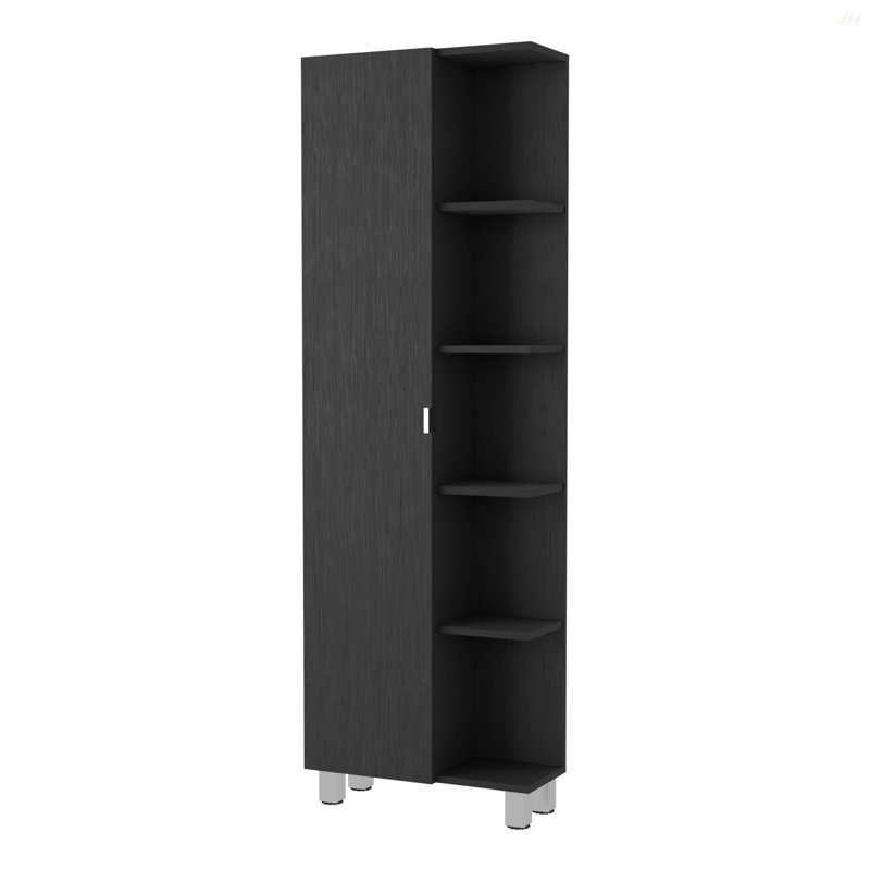 Mirror Linen Cabinet, Four Interior  Shelves, Five External Shelves, Black
