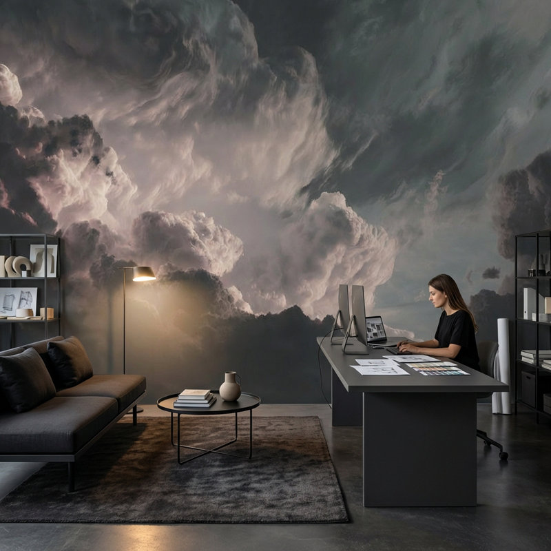 Dramatique ciel papier peint nuage amovible double paroi, 120 po x 96 po, Non tissé