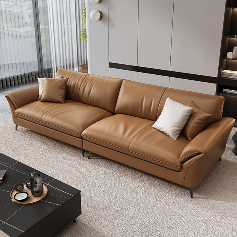 Orange Genuine Leather Modular Sofa cushion couch