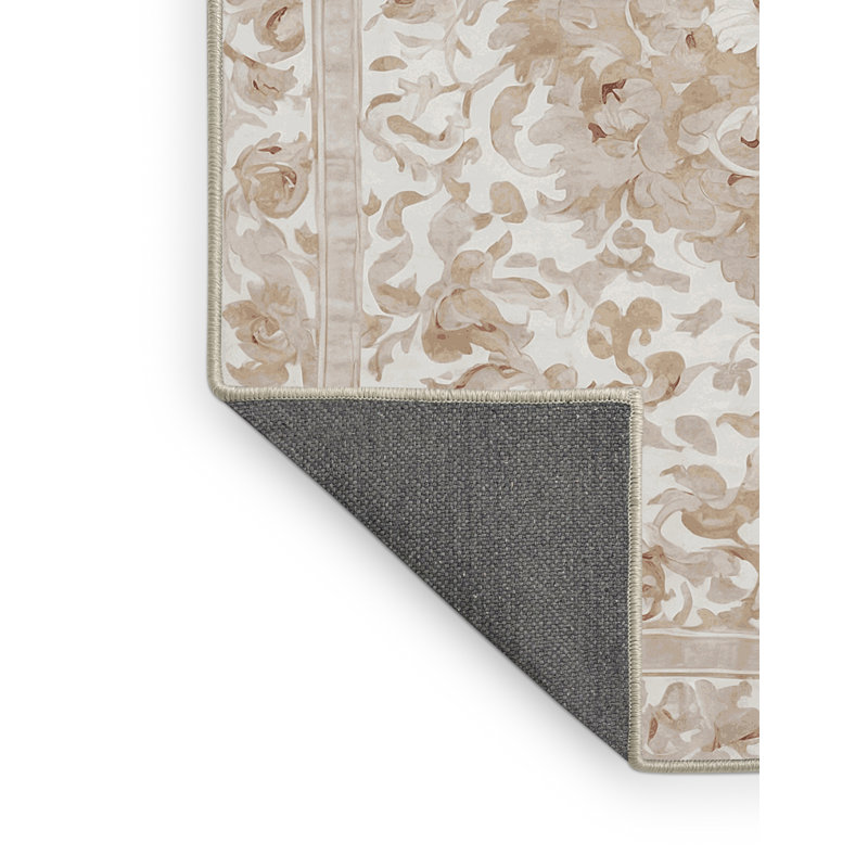 Tapis beige soyeux et moelleux, Rond 4 pi