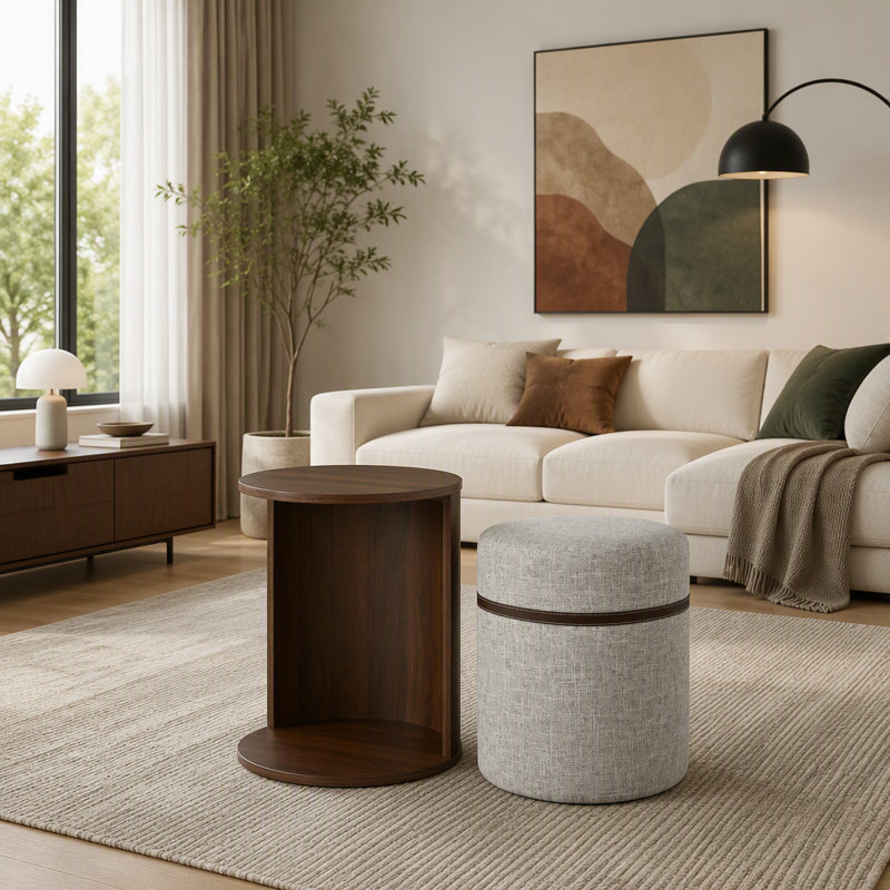 Pull-out Combo End Table, Multi-use for Living Room Sofa Side