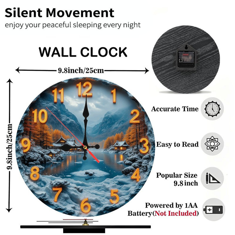 Horloge murale paysage d'hiver
