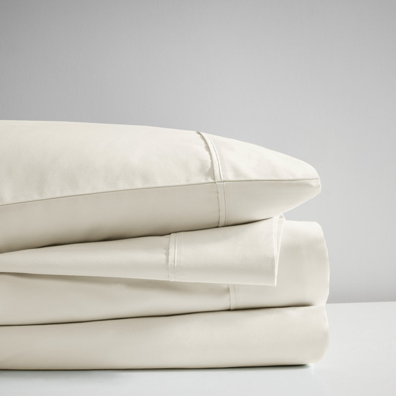 Ensemble de draps 4 pièces en mélange de coton grand refroidissement, Ivoire ivoire