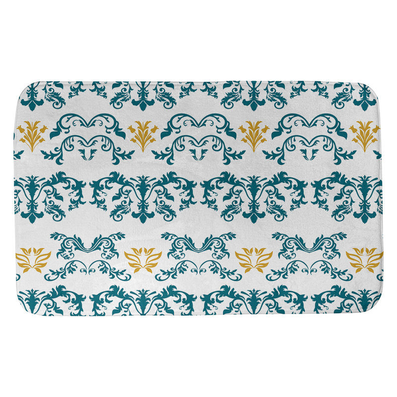 Tapis pour salle de bain Jacksonville, l 17 po x L 24 po, Bleu sarcelle / blanc / or