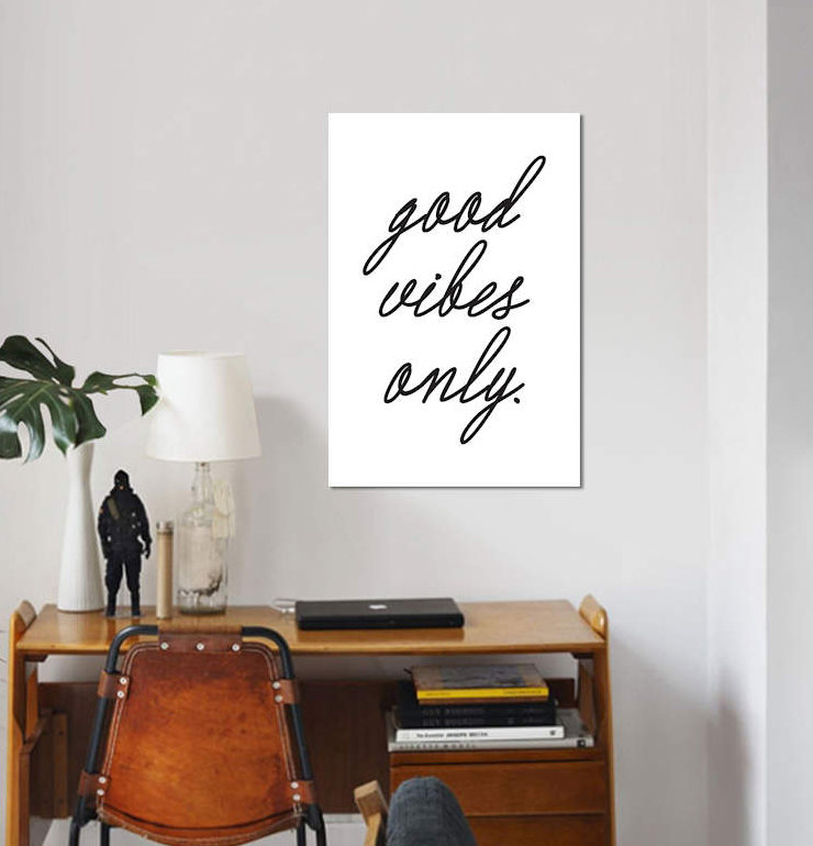 «Good Vibes Only», art textuel sur toile, H 12 po x l 8 po x P 0,75 po, Toile tendue, Pas de tapis