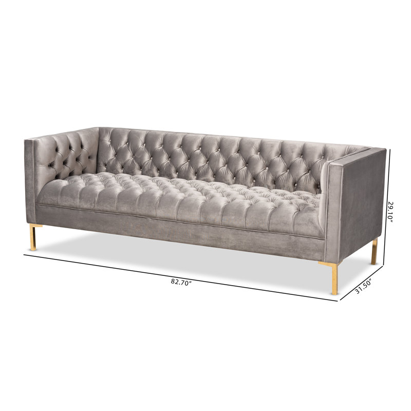 3 Seater Velvet Sofa, Grey