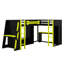 Lit mezzanine simple en forme de L avec lumières DEL RVB et ports USB, lit mezzanine double solide avec meuble télé et tablettes de rangement-1766252009