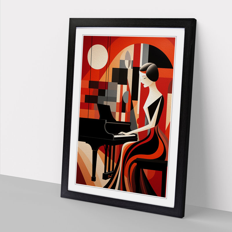 Piano - Single Picture Frame Print on Wood, Black Framed, 46cm H x 34cm W x 2cm D