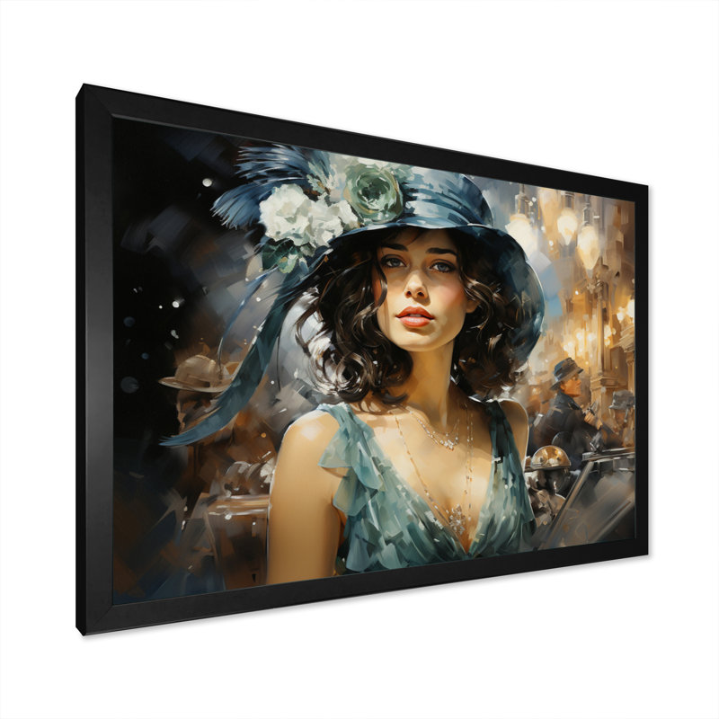 «Fashion 1920S Roaring Portrait III» - Impression, H 16 po x l 32 po x P 1 po, Cadre simple noir
