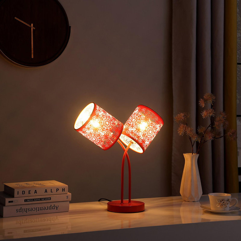 Lampe de table cylindrique rouge 2 lumières