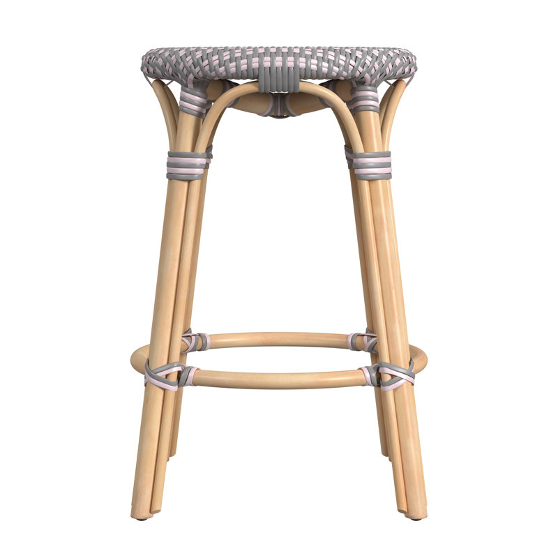 Tobias Rattan Bar Stool & Counter Stool, Counter Stool (24" Seat Height), White/Tan Dot/Natural Rattan Frame