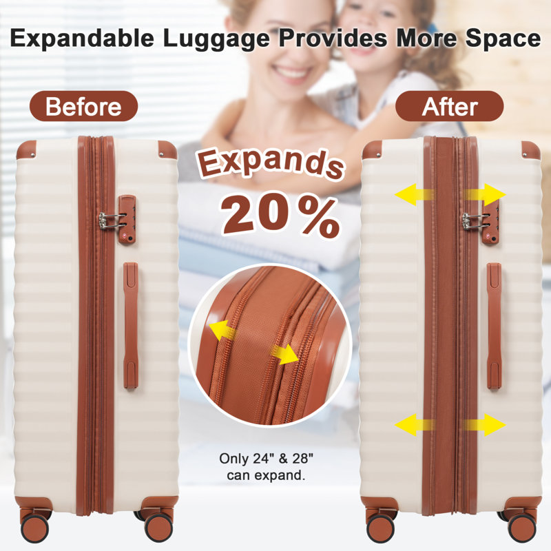 Ensemble de bagage 5 pièces avec ouverture frontale, valise de transport extensible rigide avec roulettes pivotantes, sac de rangement pour porte-gobelet USB et porte-gobelet TSA Lock