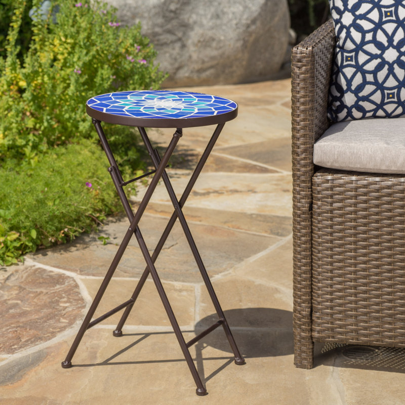Outdoor Folding Accent Table With Glass Top And Iron Frame Outdoor Table Patio Table