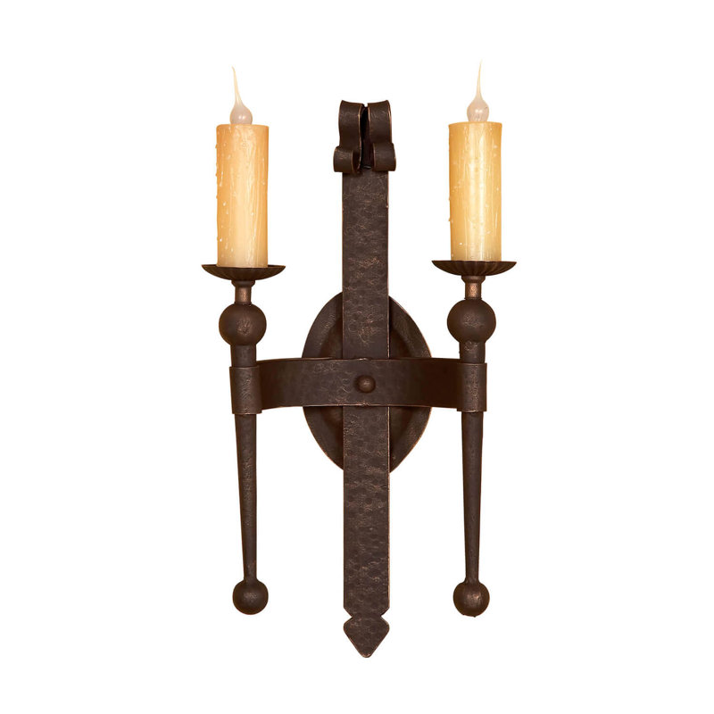 2 - Light Candle Wall Light, Pewter Gold