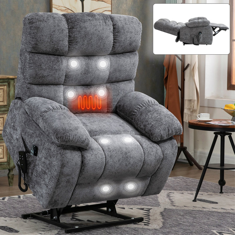 Fauteuil inclinable de massage thermique Lift Lift à deux moteurs à position infinie jusqu'à 350 LBS, Gris chenille