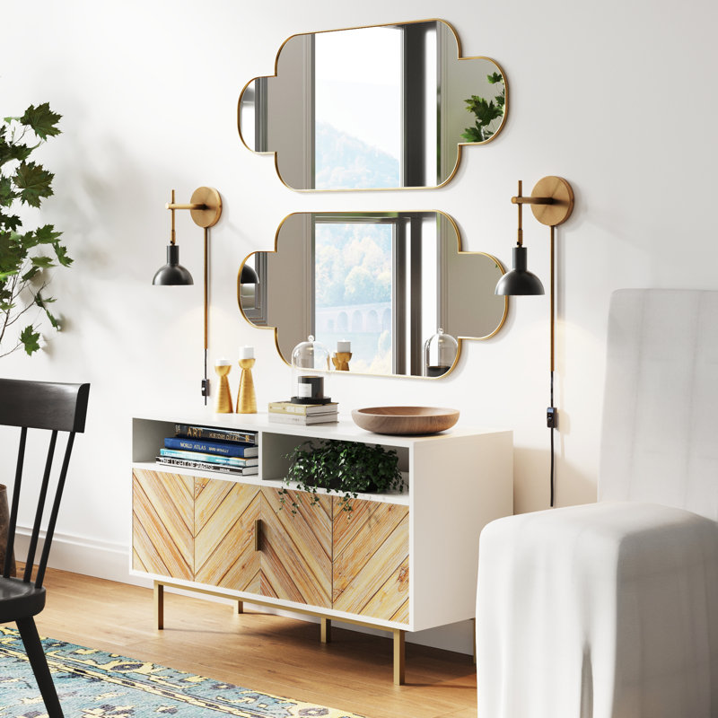  2-Pack Metal Plug-in Armed Wall Sconce Set, Vintaged Brass