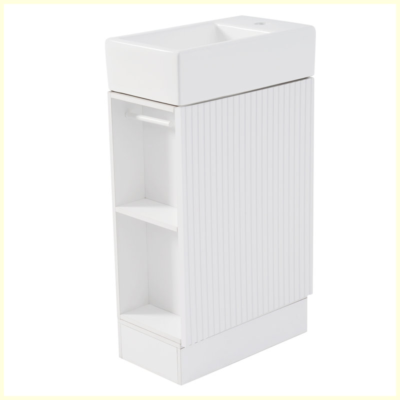 Modern Bathroom Vanity Cabinet with Two-tier Shelf, White
