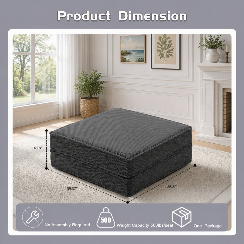 Repose-pieds modulaire convertible sans assemblage, gris foncé, 24,2 lb, DARK GREY Fabric