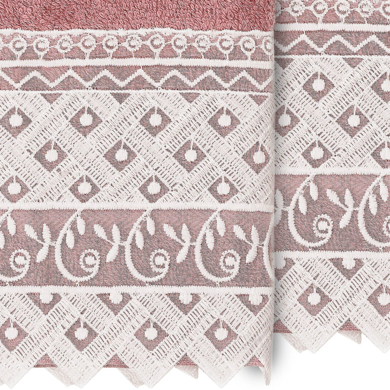 Linum Home Textiles® 100% Turkish Cotton AIDEN 2PC White Lace Embellished Washcloth Set
