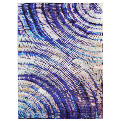 Rings True One-of-a-Kind Rectangle 9'1" X 12'5" New Age Silk Area Rug in Blue/Pink/Gray