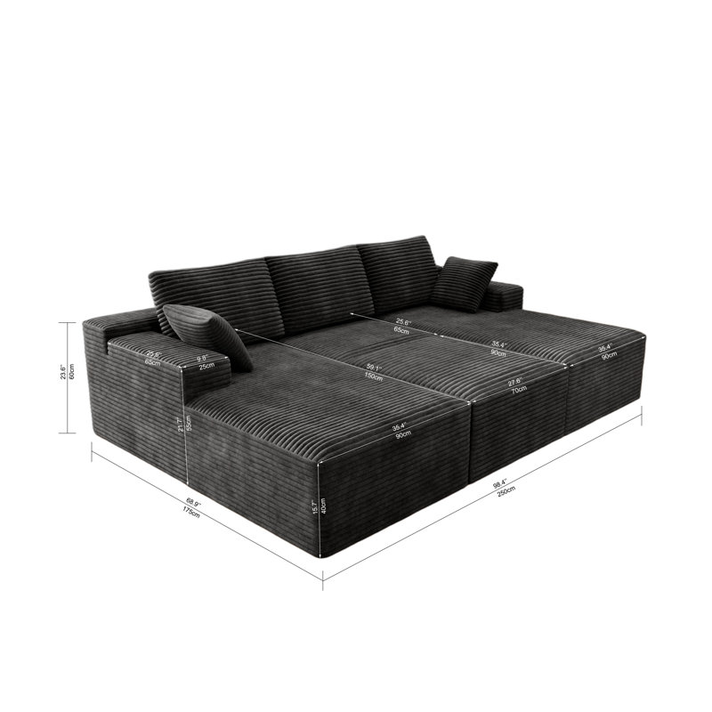 Canapé modulaire sans assemblage, velours côtelé gris, style moderne