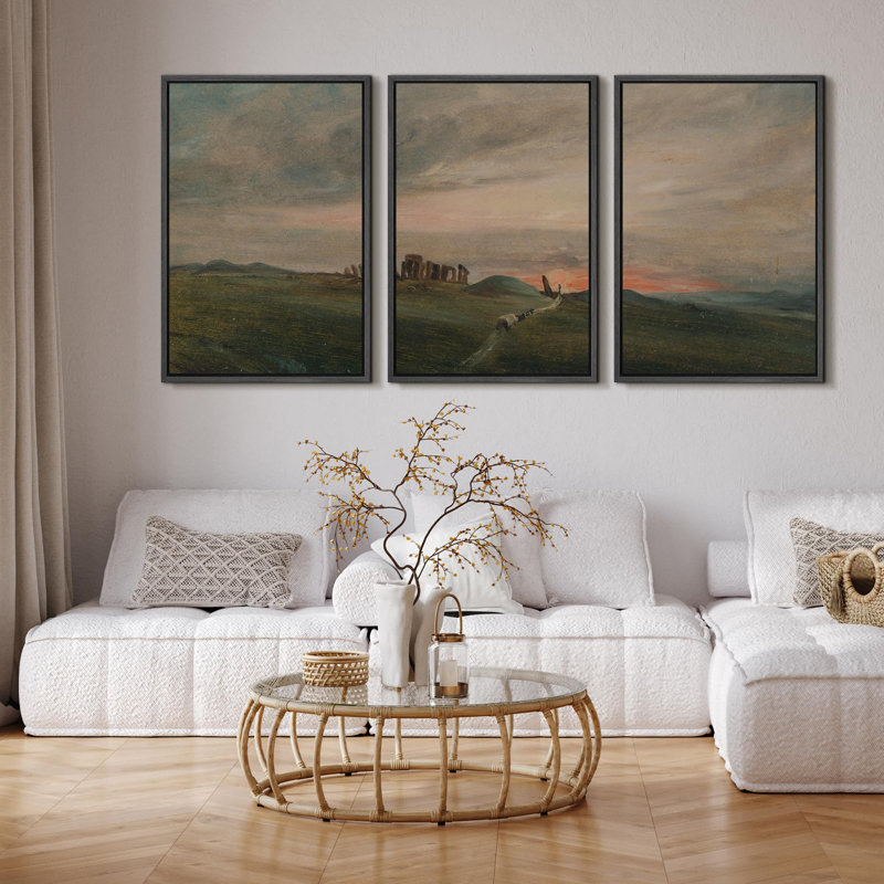 " Historic Stonehenge Mysterious Nature Landscape Illustrations Modern Art Decor Rustic Relax " 3 - Pieces, Noir