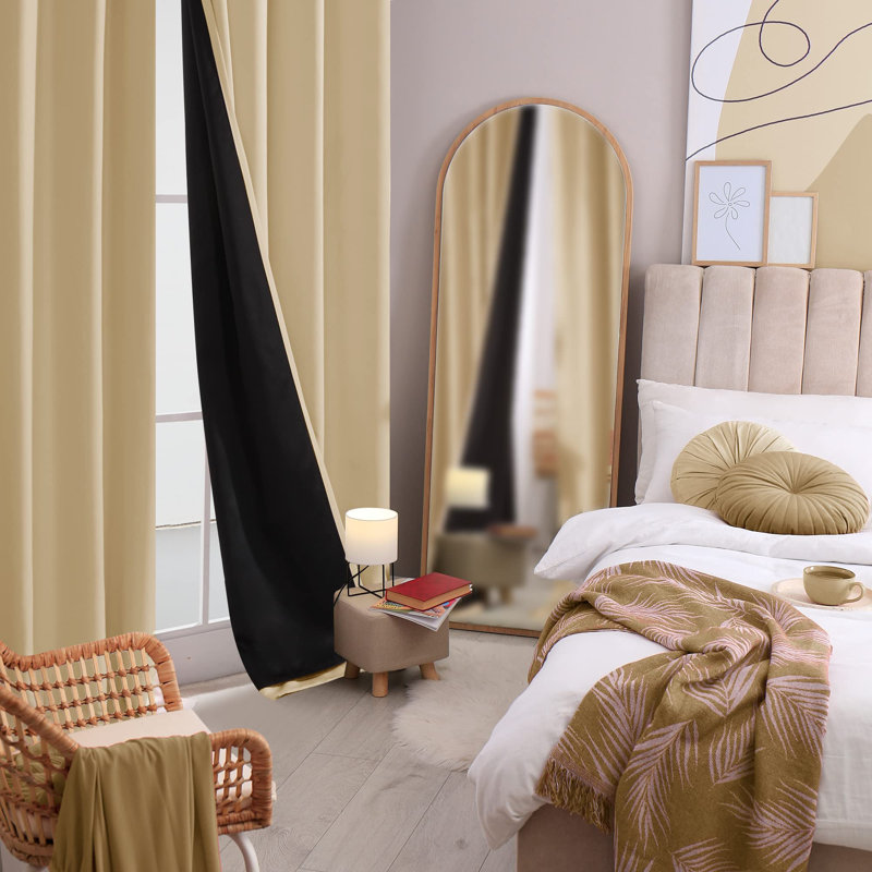 Deconovo 100% Blackout Grommet Curtain Panels with Liner, Thermal Insulated Room Darkening Curtains (Set of 2), Burlywood
