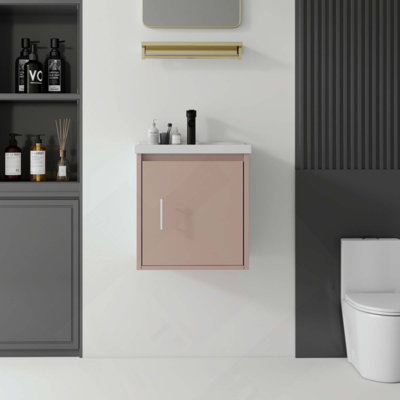 20 Inch Floating Bathroom Vanity, Wall Mounted Plywood Cabinet with Ceramic Sink and Soft-Close Doors for Small Bathroom Spaces