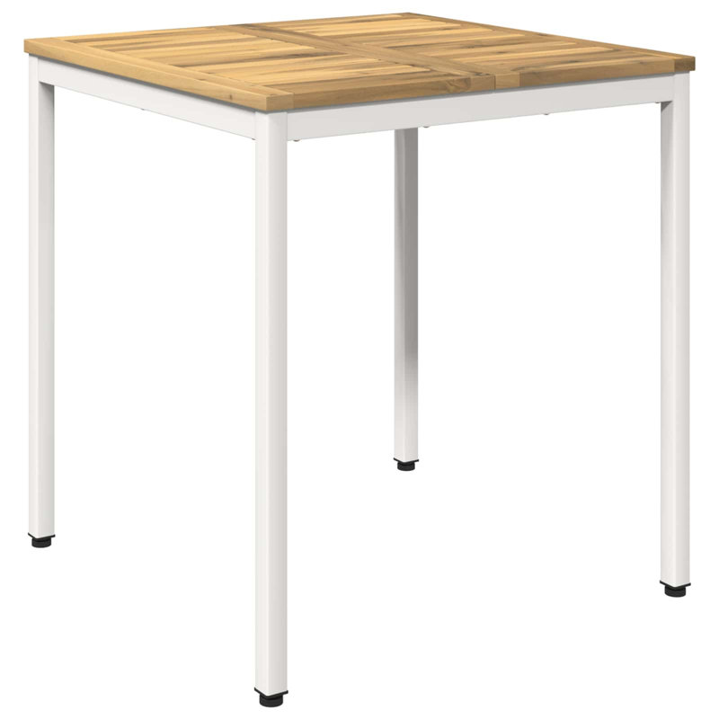 Acacia Dining Table with Steel Base, White, 75cm H x 70cm W x 68.5cm D, Natural