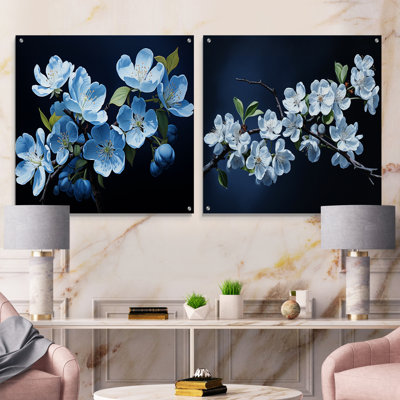 Apple Blossom Monochromatic Elegance II - Apple Blossom Acrylic Wall Art Glass Set Of 2