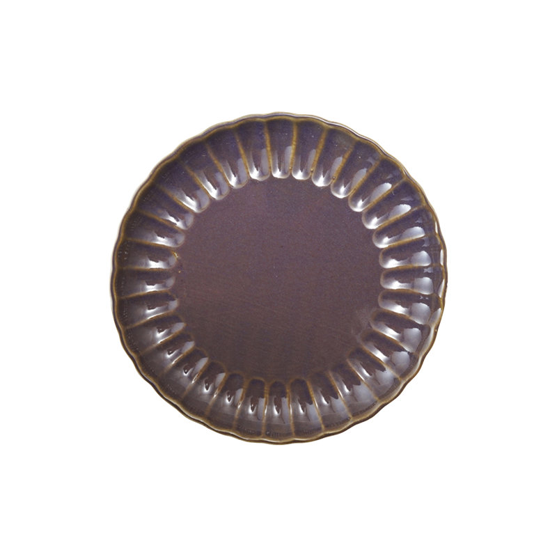Large Stoneware Fluted Plate with Reactive Glaze