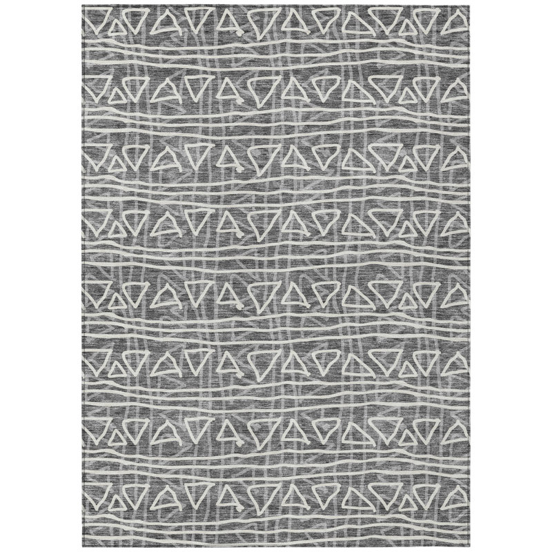 Tapis intérieur / extérieur gris anthracite et ivoire lavable 9 pi x 12 pi