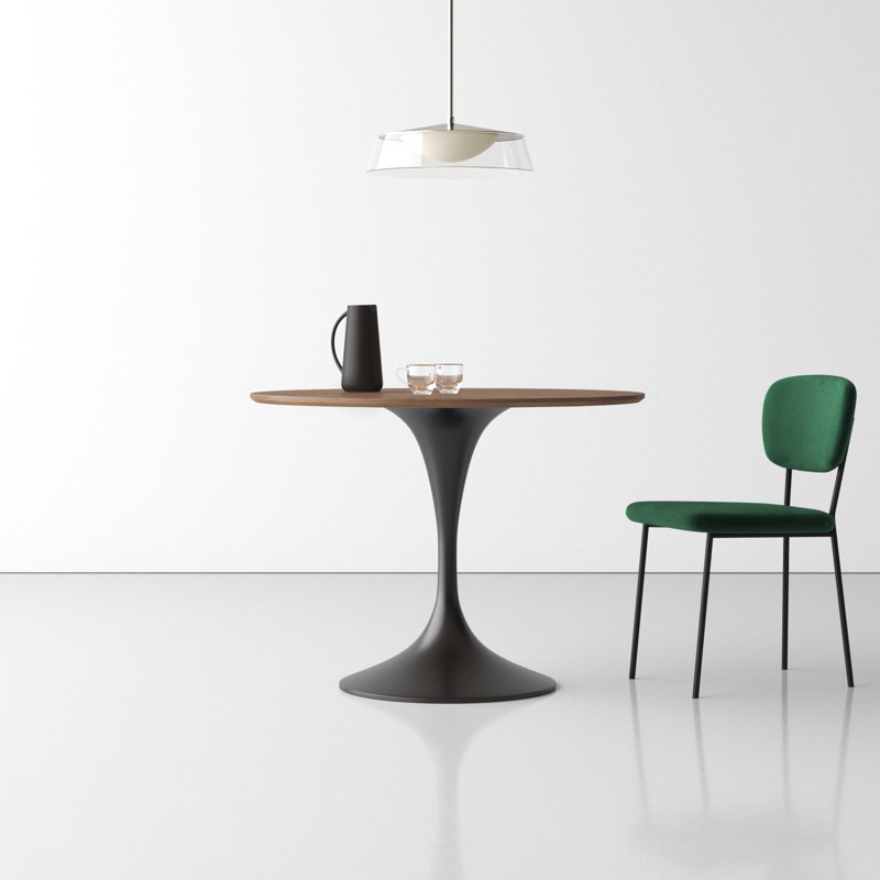Flow Round Metal Base Dining Table, Walnut/Black