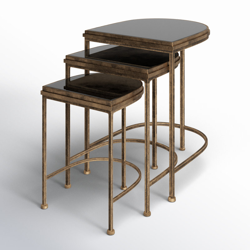 Uptown Mirrored Glass Top Nesting Tables, Antique Brushed Gold